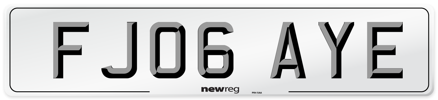 FJ06 AYE Number Plate from New Reg